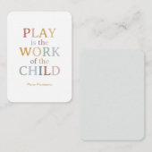 Spelen is het werk van het kind Maria Montessori Notitiekaartje (Voorkant / Achterkant)