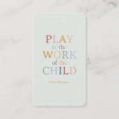 Spelen is het werk van het kind Maria Montessori Visitekaartje (Voorkant)