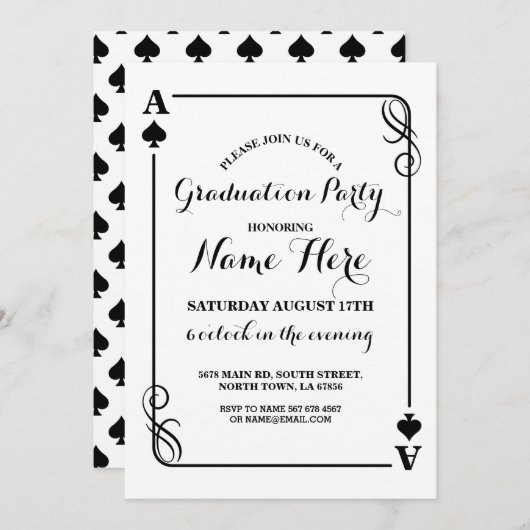 Spelen Kaart Ace of Spades Vegas Afstuderen Uitnod (Voorkant / Achterkant)