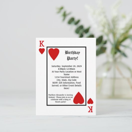 Spelen Kaart King Hearts Verjaardagsfeestuitnodigi (Staand voorkant)