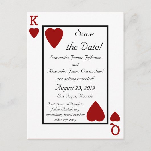 Spelen Kaart King / Queen Save the Date Briefkaart (Voorkant)