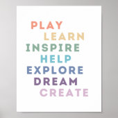 Spelen, leren, inspireren, helpen, verkennen, drom poster (Voorkant)