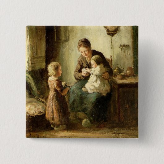 Spelen met baby, 19e eeuw vierkante button 5,1 cm (Voorkant)