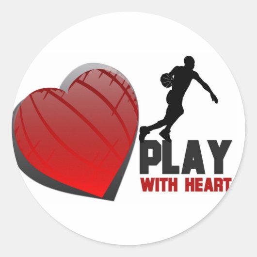 Spelen met hart basketbal ronde sticker (Voorkant)