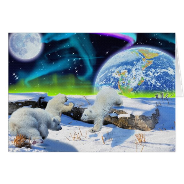 Spelen Polar Beer Cubs & Aurora Art Kaart (Voorkant Horizontaal)