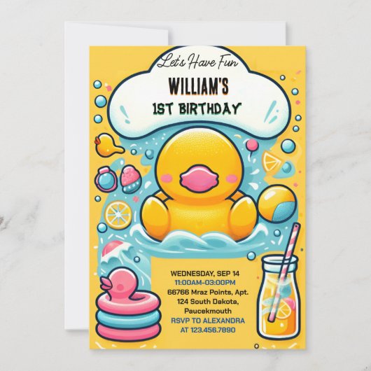 Spelen Splash Bubbles Zomer Eend Schuim 1e Verjaar Kaart (Voorkant)