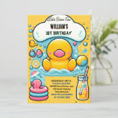 Spelen Splash Bubbles Zomer Eend Schuim 1e Verjaar Kaart (Staand voorkant)