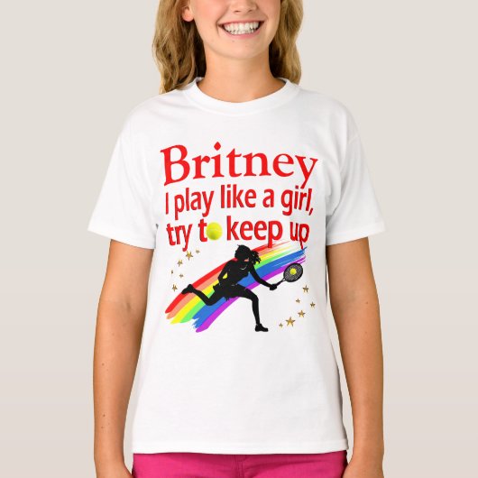 SPELEN ZOALS EEN MEISJE PERSONALIZE TENNIS PLAYER  T-SHIRT (Voorkant)