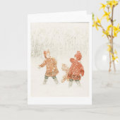 Spelend in de Sneeuw, Wenskaart Kaart (Gele Bloem)