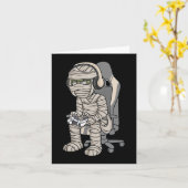 Spelende halloween Mummy Gamer Scary Boys Kinder Kaart (Gele Bloem)