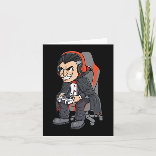 Spelende halloween Vampire Scary Gamer Boys Kinder Kaart (Voorkant)