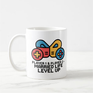 Speler 1 & 2 Getrouwd Gamer Niveau Verhoogd Kunst Koffiemok