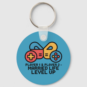 Speler 1 & 2 Getrouwd Gamer Niveau Verhoogd Kunst Sleutelhanger