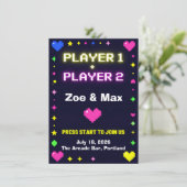 Speler 1 Speler 2 Retro Gaming Trouw Uitnodiging (Staand voorkant)