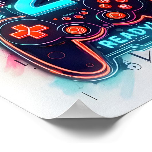 Speler 2 Ready Neon Gamer Art Poster (Hoek)