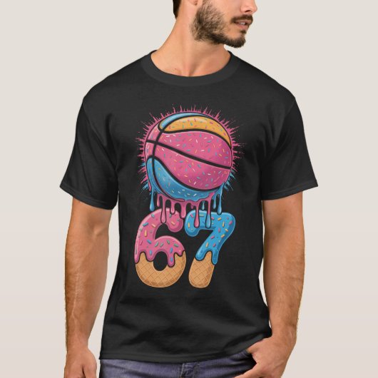 Speler 67 Nummer 67e B-Bal Basketbal Ijs T-shirt (Voorkant)