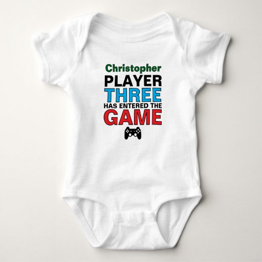 Speler Drie Baby Gamer Aangepast Romper (Voorkant)