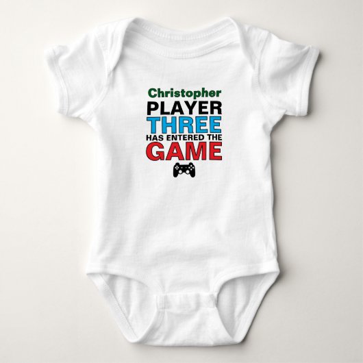 Speler Drie Baby Gamer Custom Romper (Voorkant)