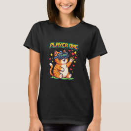 Speler Eén 8-Bit VR Gamer Kat T-shirt