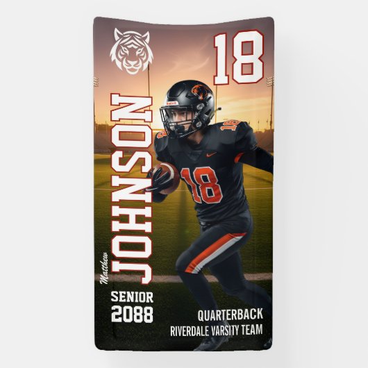 Speler Foto Senior Voetbalspeler Homecoming Spandoek (Verticaal)