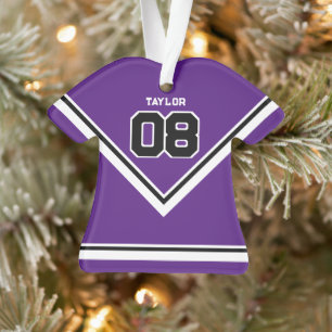 Speler Jersey Nummer Naam Paarse & Witte Kerstmis Ornament