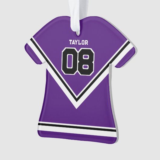 Speler Jersey Nummer Naam Paarse & Witte Kerstmis Ornament (voorkant)