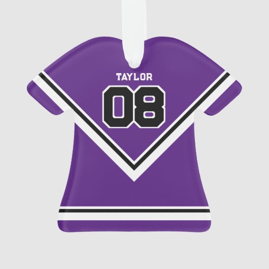 Speler Jersey Nummer Naam Paarse & Witte Kerstmis Ornament (achterkant)