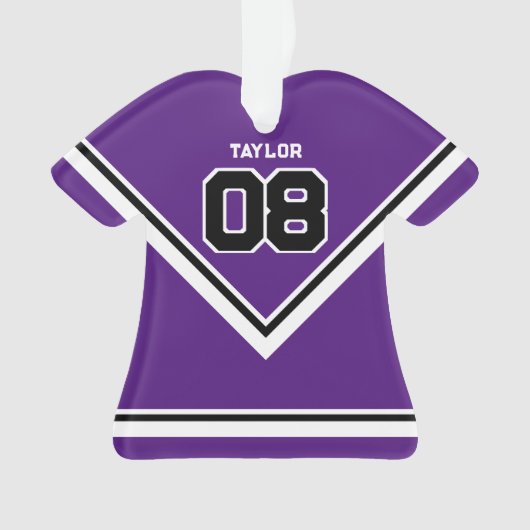 Speler Jersey Nummer Naam Paarse & Witte Kerstmis Ornament (voorkant)