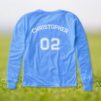 Speler Naam Jersey Nummer Jongens Blauw Lange Mouw