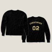 Speler Naam Jersey Nummer Jongens Zwart Lange Mouw (Voorkant /achterkant)