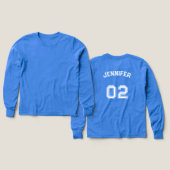 Speler Naam Jersey Nummer Meisjes Blauw Lange Mouw (Voorkant /achterkant)