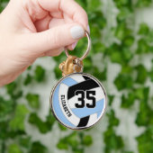 Speler naam jersey nummer op blauw zwart volleybal sleutelhanger (Hand)