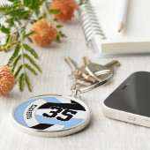 Speler naam jersey nummer op blauw zwart volleybal sleutelhanger (Zijkant)