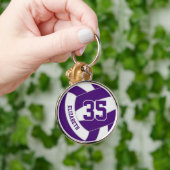 Speler naam paarse witte team kleuren volleybal sleutelhanger (Hand)