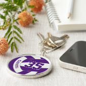 Speler naam paarse witte team kleuren volleybal sleutelhanger (Zijkant)