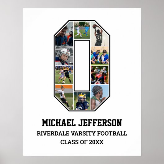 Speler nummer 0 Senior Sport Team Fotocollage Poster (Voorkant)