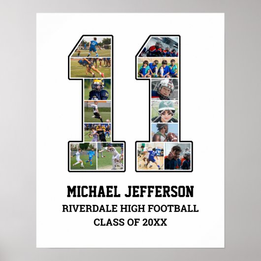 Speler nummer 11 Senior Sports Team Fotocollage Poster (Voorkant)