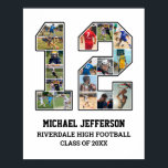 Speler nummer 12 Senior Sports Team Fotocollage Poster<br><div class="desc">Gepersonaliseerde fotocollage voor speler nummer 12. Dit aanpasbare fotocadeau is perfect voor seniorenavond, sportprijzenbanket of verjaardagscadeau voor uw atleet, zoon, dochter of student. Het is een geweldige manier om waardevolle momenten en herinneringen uit hun sportgames weer te geven. Het poster is voorzien van een collage van foto's, en het kan...</div>