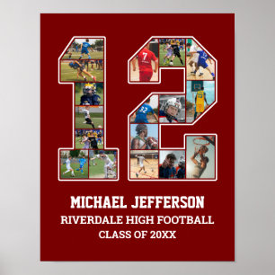 Speler nummer 12 Senior Sports Team Fotocollage Poster