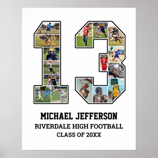 Speler nummer 13 Senior Sports Team Fotocollage Poster (Voorkant)