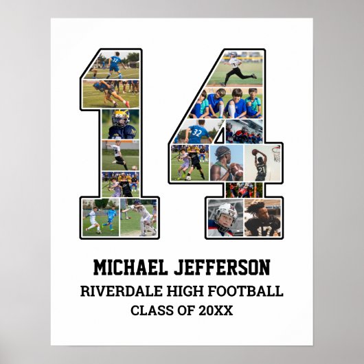 Speler nummer 14 Senior Sports Team Fotocollage Poster (Voorkant)