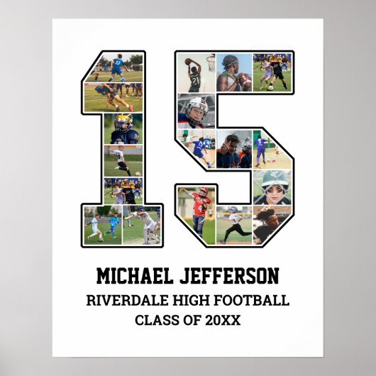 Speler nummer 15 Senior Sports Team Fotocollage Poster (Voorkant)