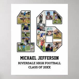 Speler nummer 16 Senior Sports Team Fotocollage Poster