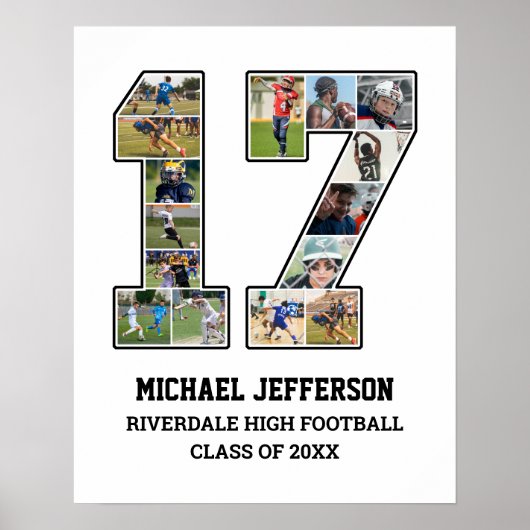 Speler nummer 17 Senior Sports Team Fotocollage Poster (Voorkant)