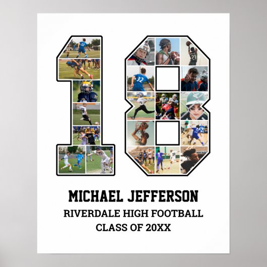 Speler nummer 18 Senior Sports Team Fotocollage Poster (Voorkant)