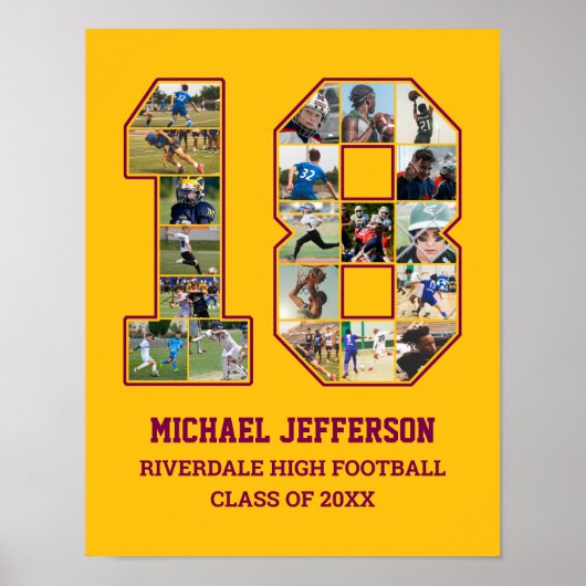Speler nummer 18 Senior Sports Team Fotocollage Poster (Voorkant)