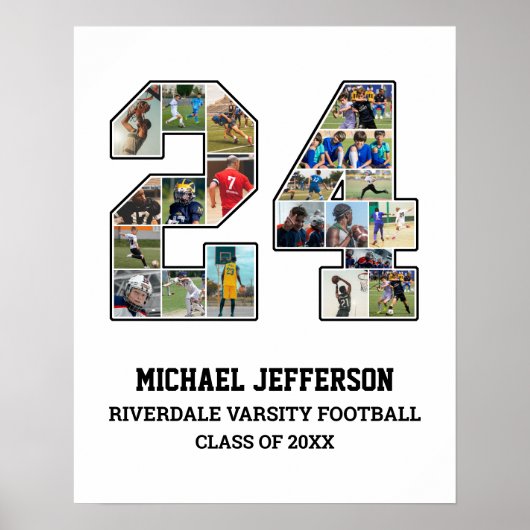 Speler nummer 24 Senior Sport Team Fotocollage Poster (Voorkant)