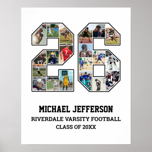 Speler nummer 26 Senior Sports Team Fotocollage Poster (Voorkant)