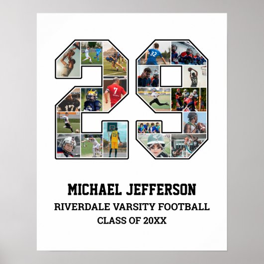 Speler nummer 29 Senior Sports Team Fotocollage Poster (Voorkant)