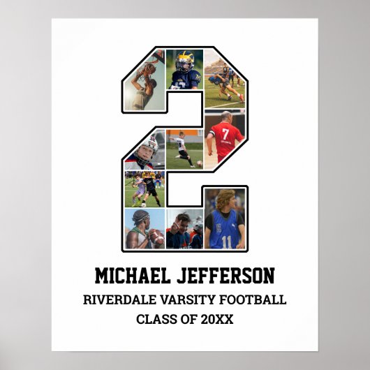 Speler nummer 2 Senior Sport Team Fotocollage Poster (Voorkant)